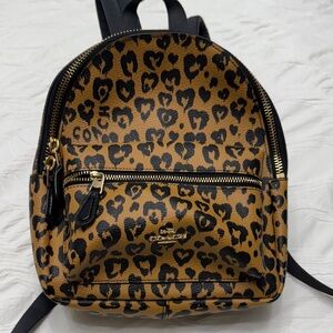 Coach Tan and Black Leopard Backpack